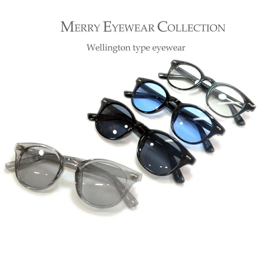 [MERRY PLEASURE] Sunglasses, Fashion Glasses, Men's & Women's, Wellington, Boston, Round, Light Colored Lenses, Black, Blue, Gray, Smoke, Demi Brown,