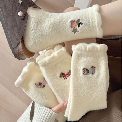Cute And Playful Dachshund Embroidered Socks Soft Thickened And Velvet Warm Australian Velvet Stacking Socks Children