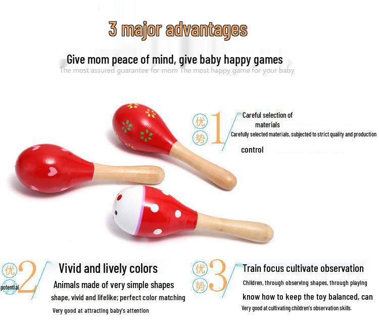 20cm Wooden Baby Grasping Maraca: Educational Sound Toy & Hand-Shaking Instrument for Grasping Training.