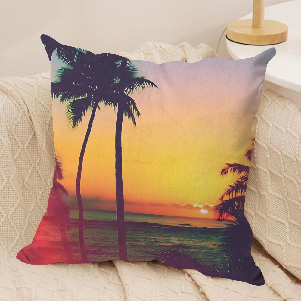 Tropical Scenery Cushion Cover Soft Plush Fabric DoubleSided Printed Sofa Cushion Cover for All Seasons Home Decor Gift
