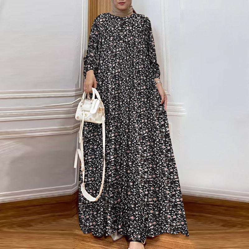 

ZANZEA Женское повседневное платье с круглым вырезом, длинными рукавами, свободного кроя, с длинным подолом и цветочным принтом 3XL чёрный