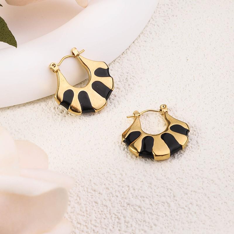 Gold-Plated Enamel Fan Earrings: Luxurious & Unique Stainless Steel Jewelry