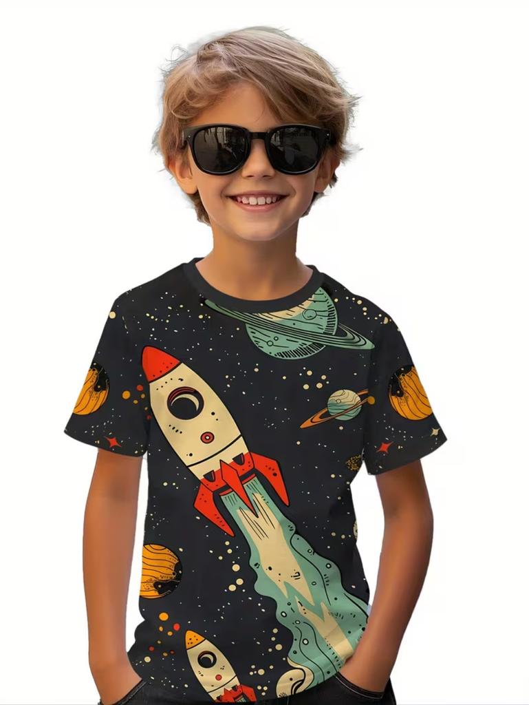 Jungen Kinder Kleidung Stylisch Cartoon Weltraum Astronaut Grafik T-Shirts Jungen Mädchen Sommer Kurzarm Outdoor Kleidung für Kinder