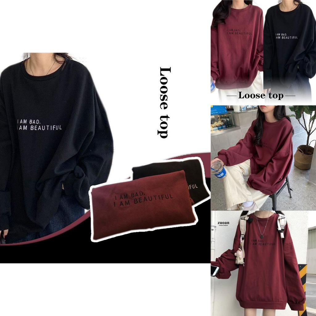 Letter Round Cotton Neck Pullover Sweatshirt Plus Size Womens Thin Jacket