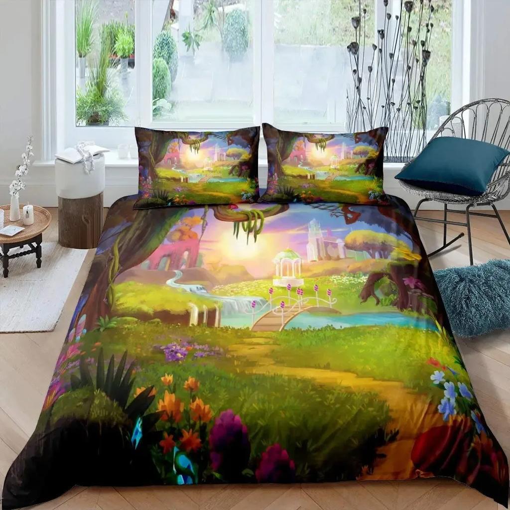 Fantasy Duvet Cover Set Girls Dream Butterfly Theme Bedding Set Floral Comforter Cover Set For Girls,Flower Mushroom Quilt Cover