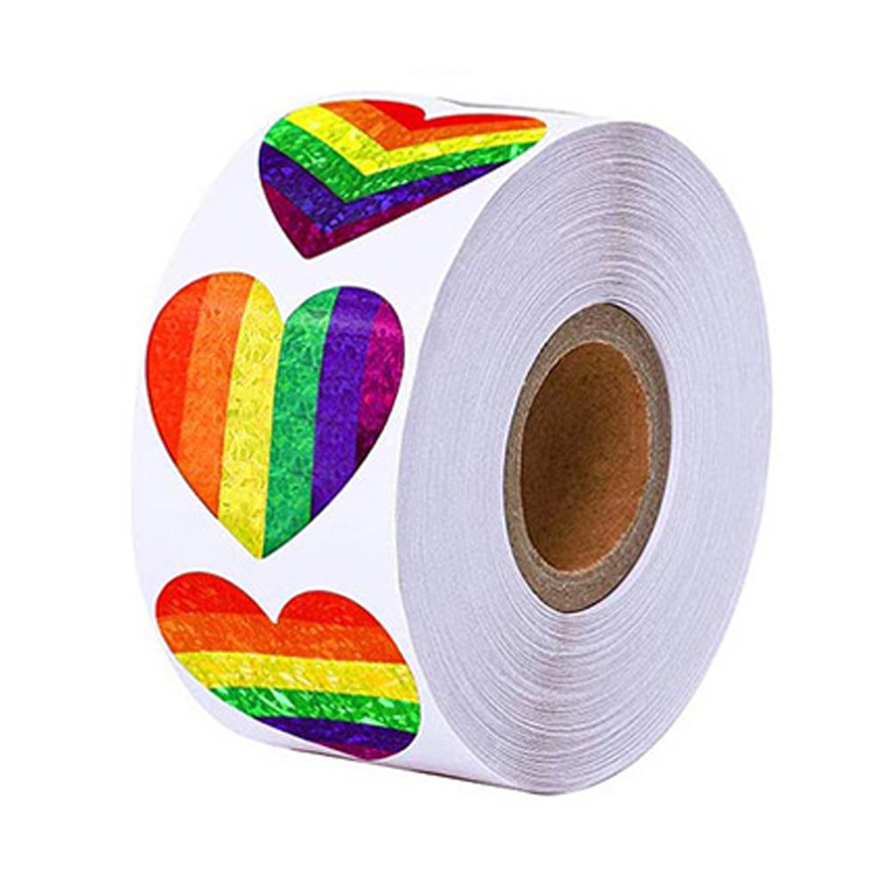 50-500 Piece Gay Pride Stickers Love Pride Rainbow Stickers Love Heart Baking Sticker 1Inch Love Rainbow Heart Shaped Tape