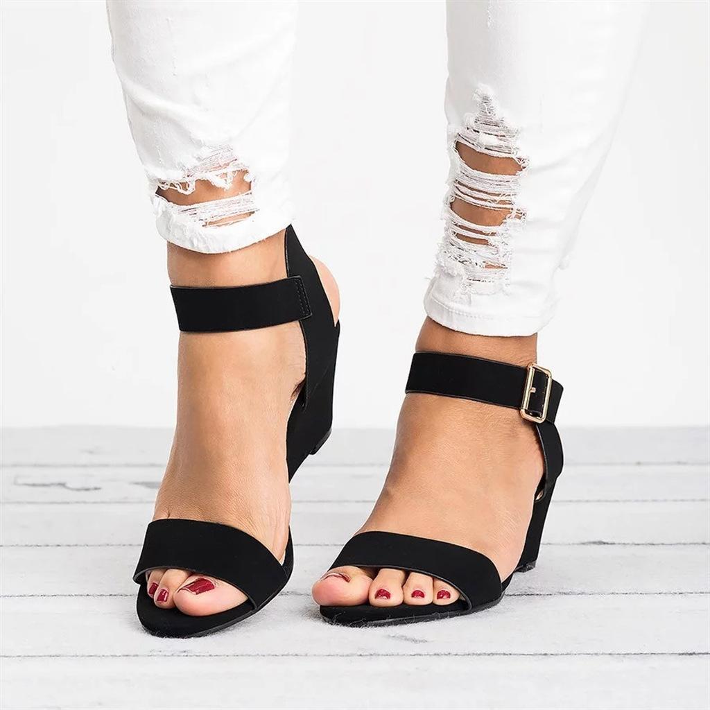 Spring and Summer Women's Footwear Sandals High Heel Slope Heel Buckle Fish Mouth Sandals