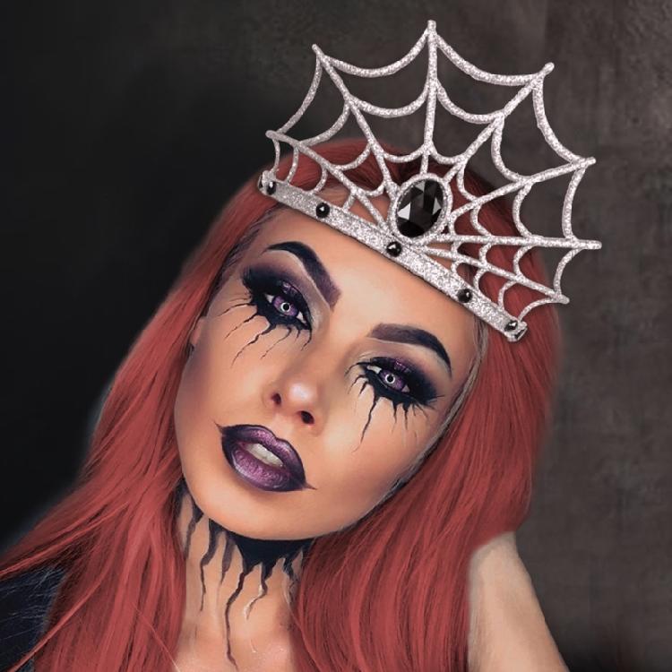 Glitzerpulver Spinnennetze Krone Haarband Partyzubehör Stirnband für Halloween Party Maskenball Verkleidung Haarschmuck