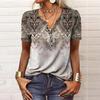 Women's Fashion Casual V-neck Short Seeve Ethnic Printing Button Loose Top