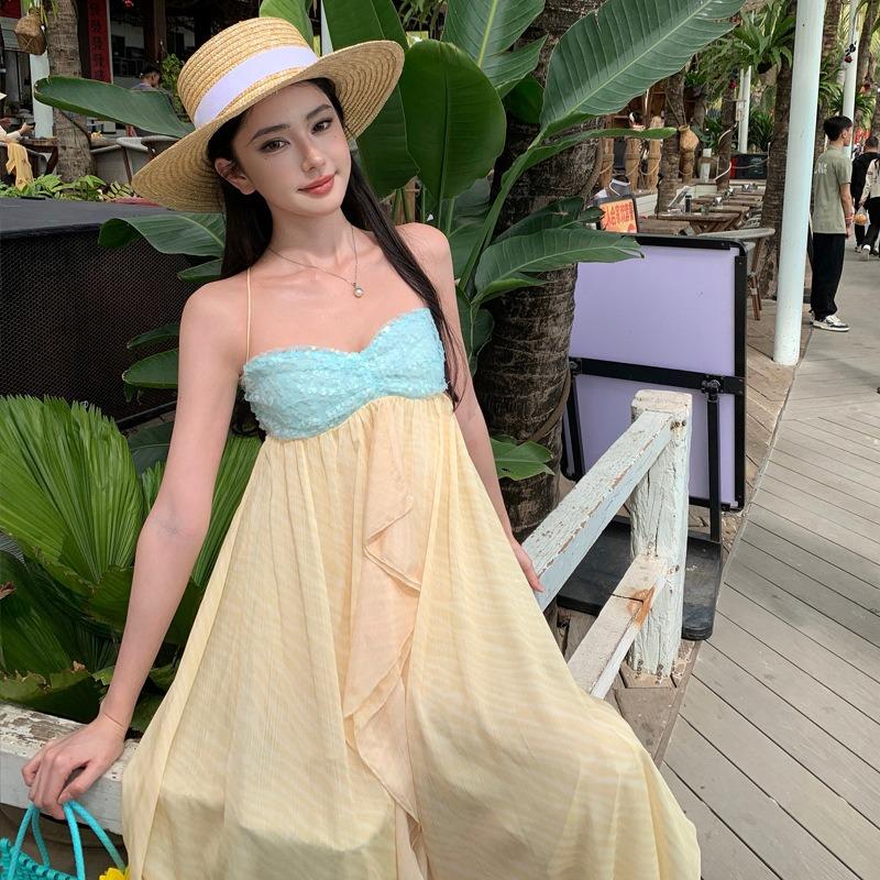 Seaside Vacation Gentle Backless Suspender Dress Non-banging Irregular Temperament Beach Dress Summer