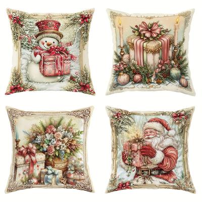 Christmas Pillowcases: Snowman, Gifts, Flowers, and Santa Claus Designs! Sofa Room Cushion Cover Home Decoration New Year Gift