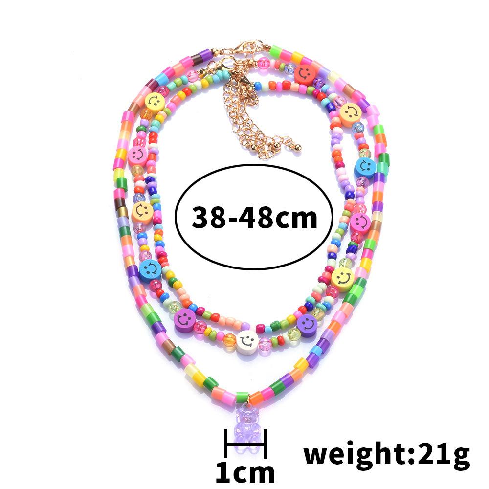 Boho třívrstvý barevný náhrdelník z rýžových korálků, barevný korálkový dámský náhrdelník