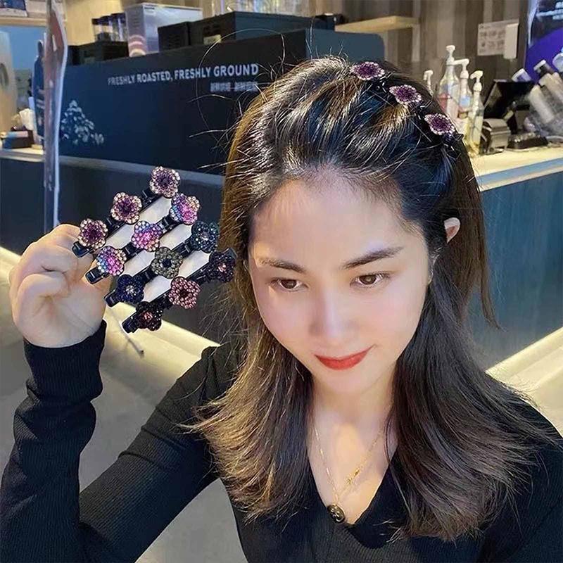 4Pcs Satin Fabric Hair Bands Four-Leaf Clover Chopped Hairpin Duckbill Clip Braided Hair Clip With