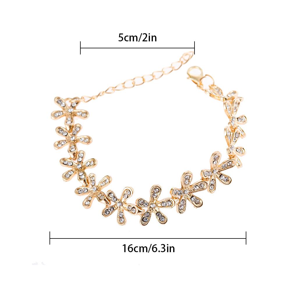 Rhinestone Inlaid Bracelet Women Snow Flowers Adjustable Bangle Hand Charm Chain Jewelry Gift