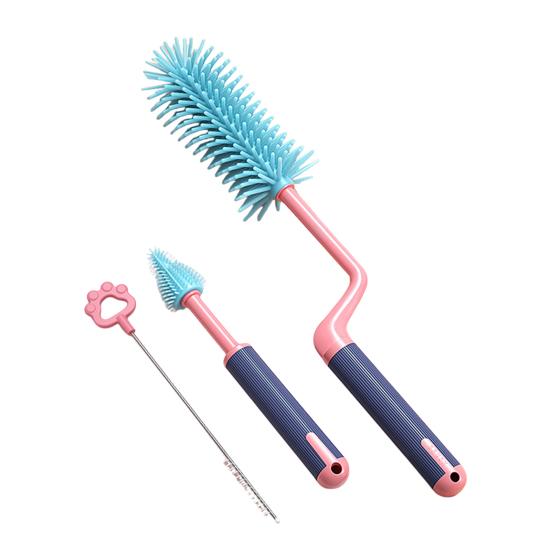 3Pcs/Set Bottle Brush Detachable Soft Liquid Silicone Head Infant Feeding Utensil Cleaner Non-Slip Handle Bottle Brush