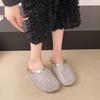 Dicke Sohle, coole Hausschuhe für Damen-Sommer-Outdoor-Bekleidung 2025 neu einpedalige Strass-Netztasche Kopf und halbe Hausschuhe