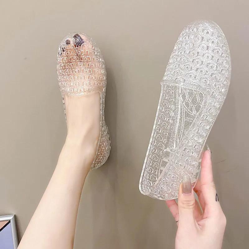 WTEMPO Women's Spring Summer Large Size Solid Color Single Shoes Flat Heel Anti Slip Casual Versatile Hollow-out Shoes