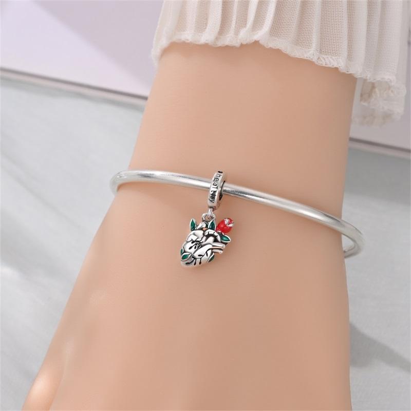 Copper Heart Lung Rose Pendant Charms Jewellery Fit Original Bracelet Necklace For Women Diy Gift