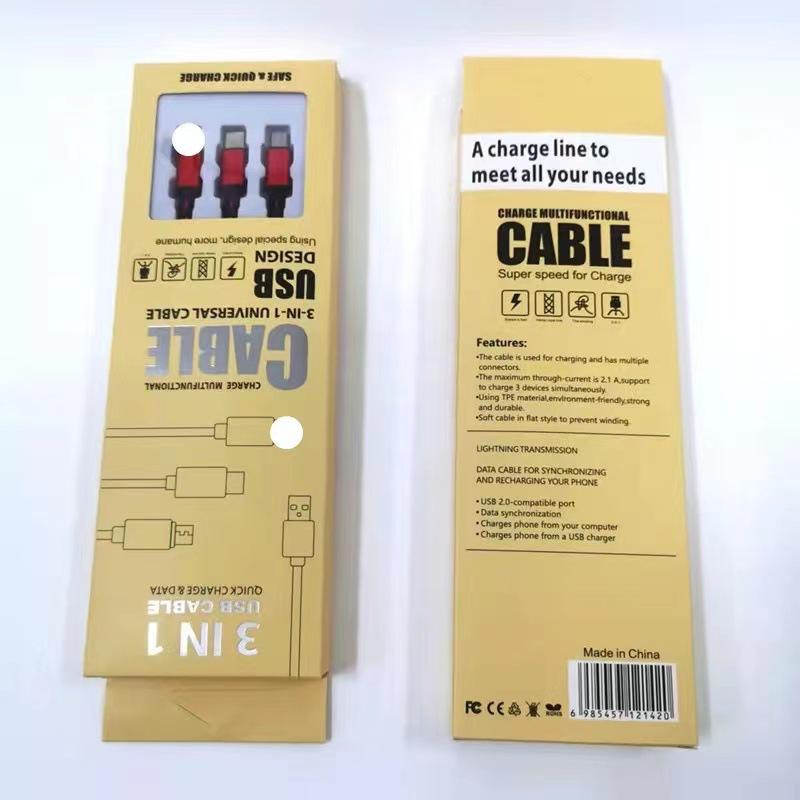 Nylon Braided 3-in-1 Data Cable: Multi-Head, 2A Fast Charging for Mobile Devices
