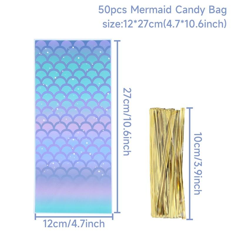 Mermaid Party Plastic Goodie Bags Mermaid Tail Candy Gift Bags for Mermaid One Birthday Sea Themed Party Decor Baby Shower Favor