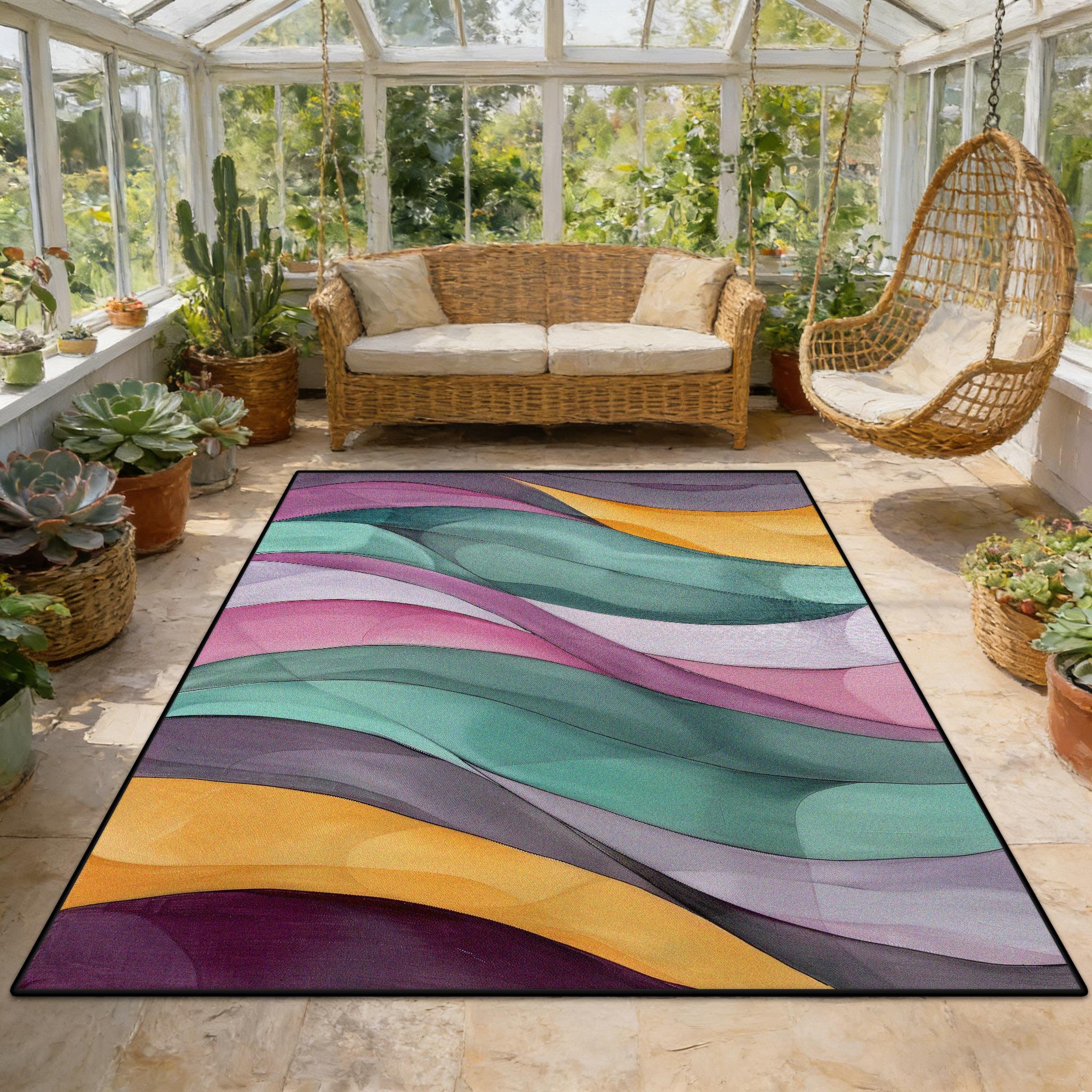 

Modern Abstract Geometric Fluffy Sunroom Rug Living Room Decoration Aesthetic Antiskid Carpet Big Size Easy Clean Soft Floor Mat 60x90cm