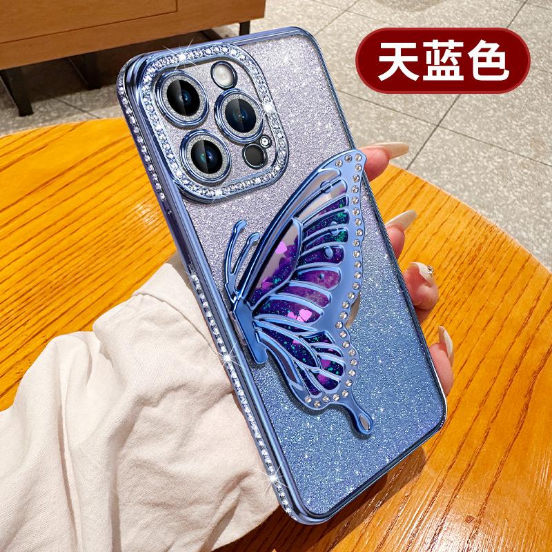 Diamond Glitter Magsafe Phone Case For iPhone 16 16E 11 14 13 12 15 Pro Max Butterfly Magnetic Holder Stand Soft Cover