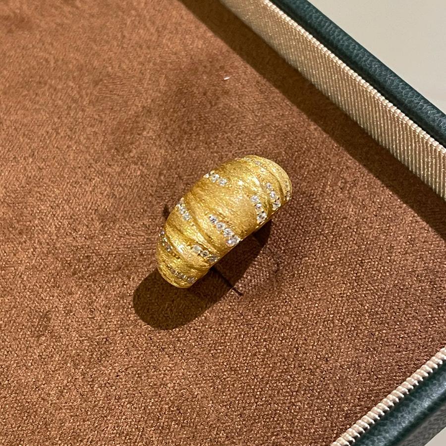 Old Money Style Three-Dimensional Meat Dudu Satin Gold Pumpkin Ring French Retro Premium Handmade Brushed High Carbon Diamond Women'S Ring