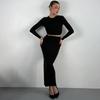 Women's European & American Autumn Round Neck Long Sleeve Crop Top & Slim Fit Midi Skirt Set