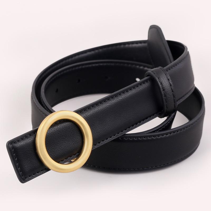 Genuine Leather Womens Belt With Smooth Alloy Buckle For Casual Jeans Style Black