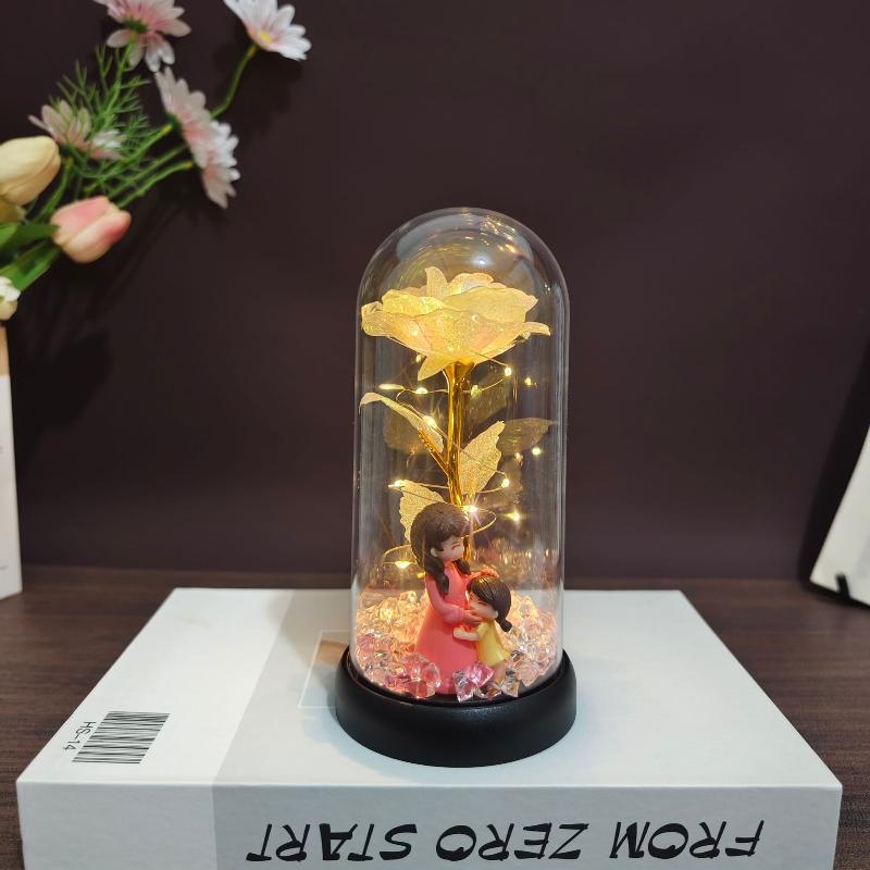1Pcs LED Light Foil Flower In Acrylic Cover Rose Artificial Flower Acrylic Cover Decor Wedding Valentine's Day Mother's Gift