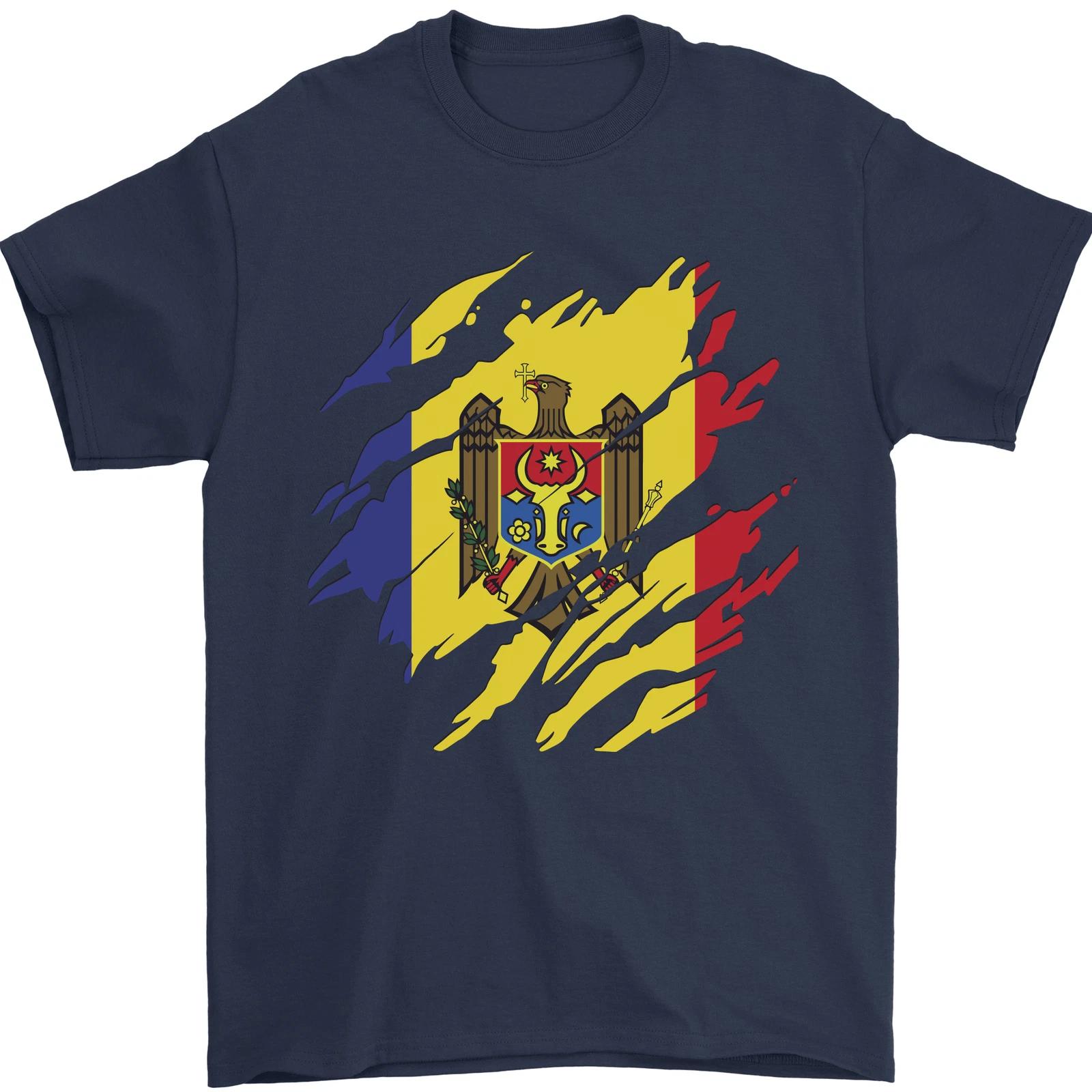 Torn Moldova Flag Moldovan Day Football Mens T-Shirt 100% Cotton 3XL
