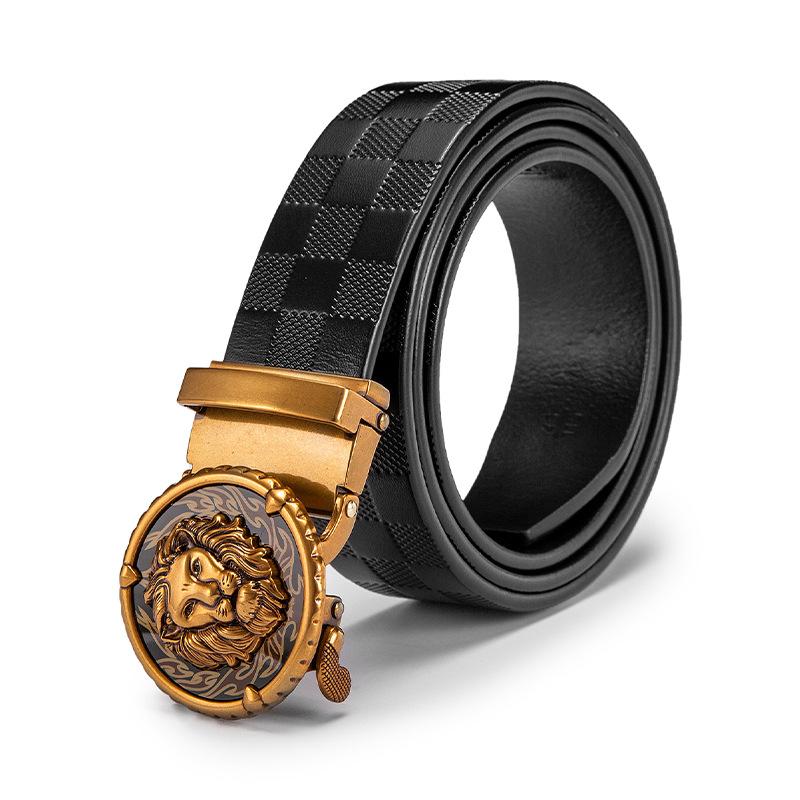 

Мужской ремень из натуральной кожи высшего слоя, ремень с автоматической пряжкой в виде головы льва, коровья кожа, антикварный, повседневный, для брюк