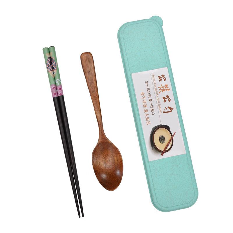 

DREAM Portable Wooden Chopsticks & Spoon Set Green Fish