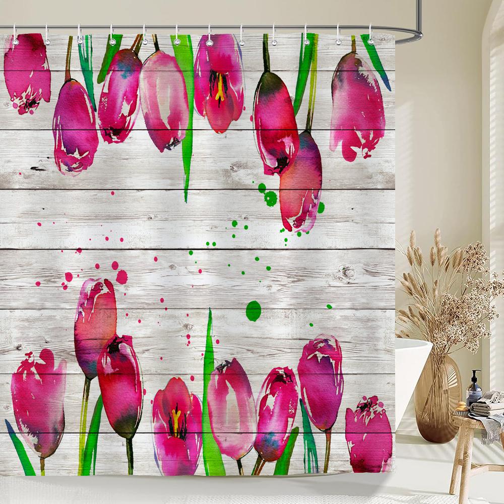 1 Pc Sunflower Patterned Polyester Material Shower Curtain Waterproof Fabric, Flowers Print Bathroom Curtain Partition Curtain