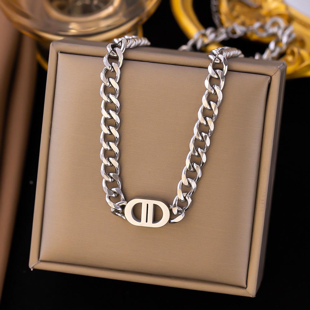 Gold Chunky Double D Titanium Steel Necklace - European & American Hip-Hop Style
