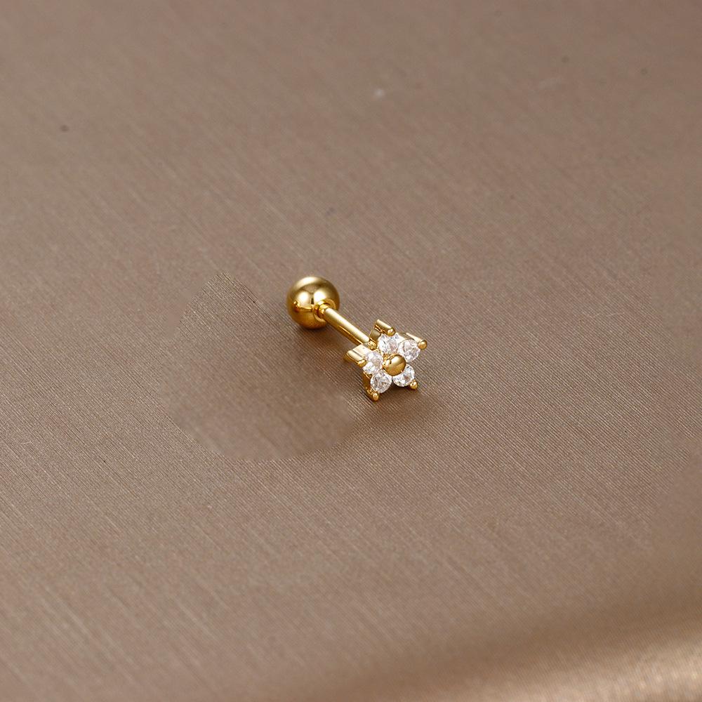 Gold Stainless Steel Earrings with Zircon Studs - Creative and Elegant Design