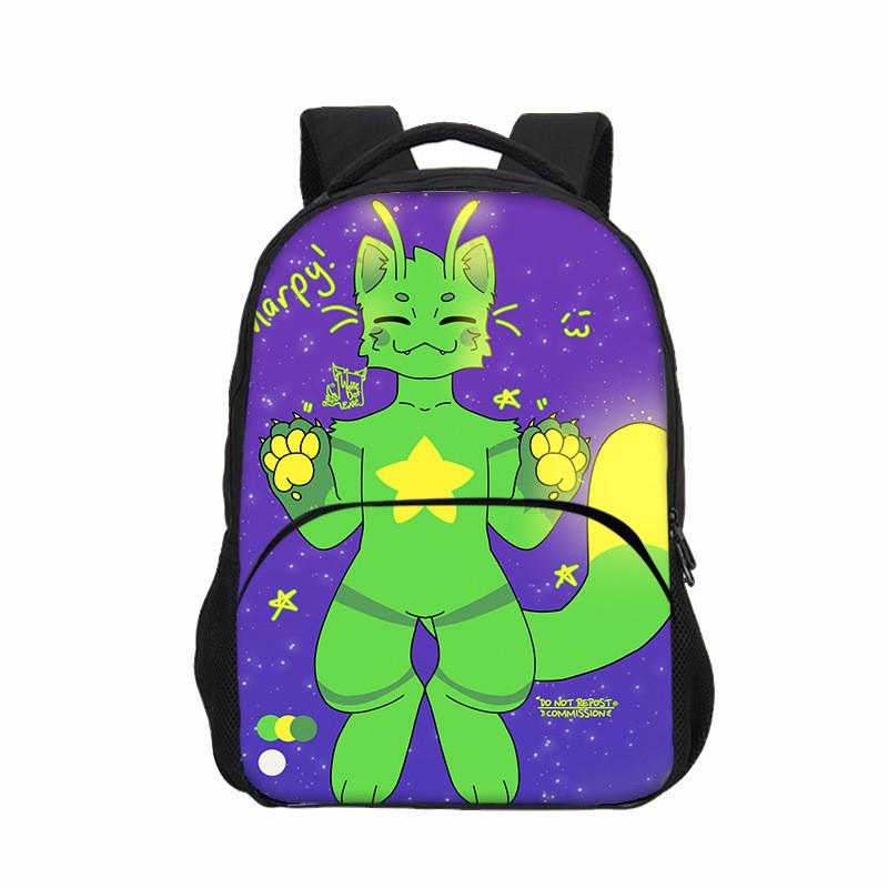 Regretevator Gnarpy Green Cat Backpack With Printed Design For School Use