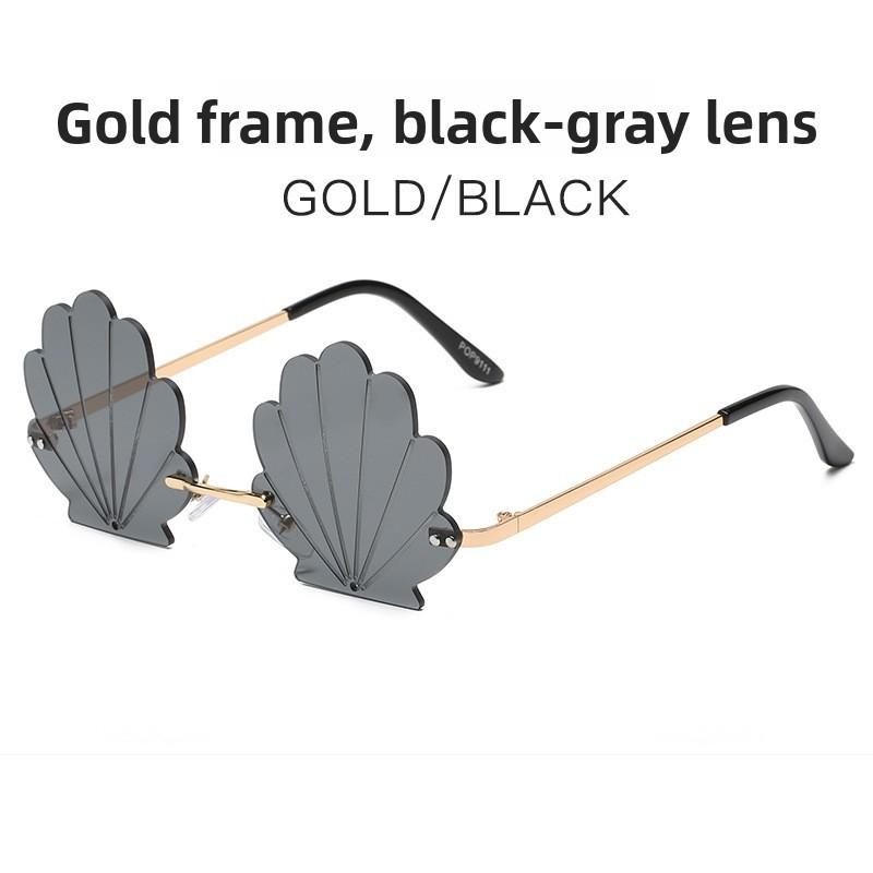 Trendy Frameless Gold Sunglasses With Resin Pink Lenses For Festival And Party Fashion