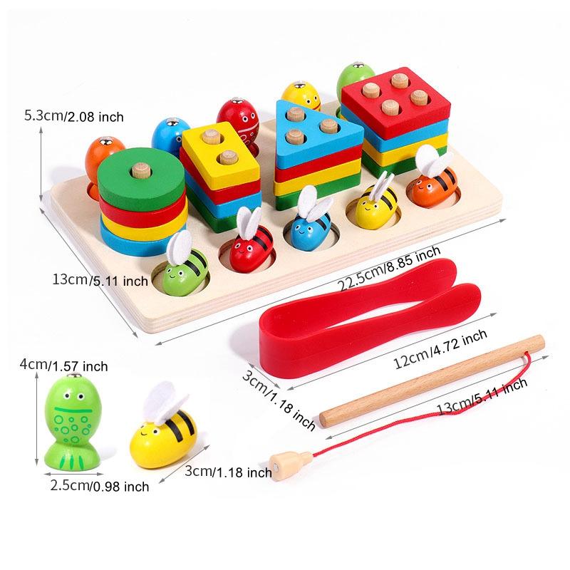 

Деревянный зажим для рыбалки Монтессори «Пчела» 3 в 1, столбики для раннего образования, координация рук и глаз, распознавание цвета, интерактивные детские игрушки
