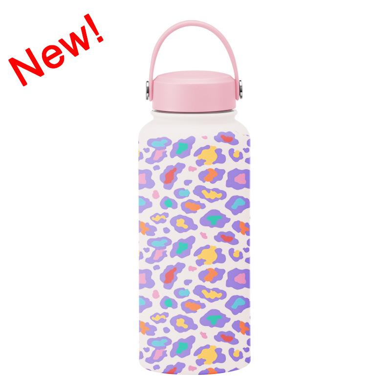1L Thermos Cup Large Capacity Wide Mouth Portable Vacuum Sports Kettle Outdoor Printing Water Cup Female