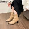 Herbst Damen Stretch Stiefeletten Mode Elegant Tanzparty Abschlussballschuhe Hoher Absatz Damen Moderne Kurze Stiefeletten