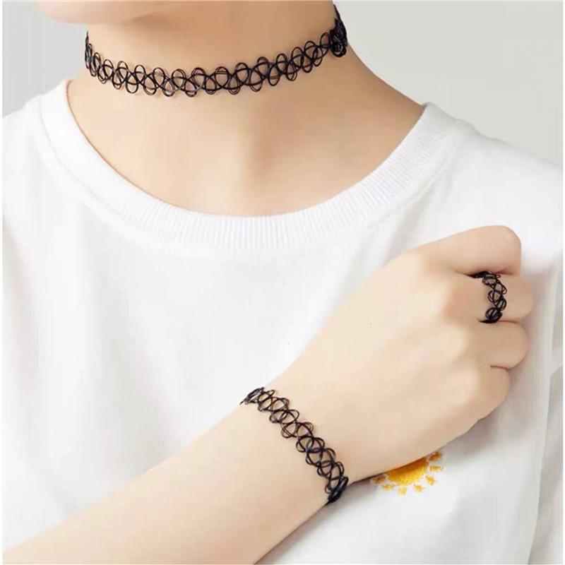New Stretch Vintage Jewelry Set Attoo Necklace For Women Girl Charm Punk Retro Gothic Elastic Choker Female Party Wedding Gift