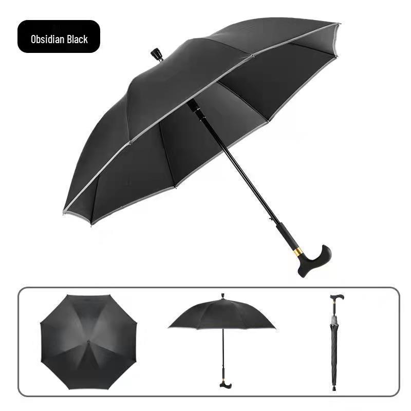 Elderly Dual-Use Walking Stick Umbrella: Lightweight, Anti-Slip, Reflective, with Sun and Rain Protection