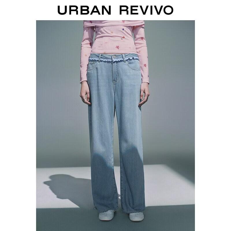 UR 2026 Women s Colorblock Patchwork Plaid Denim Pants 29