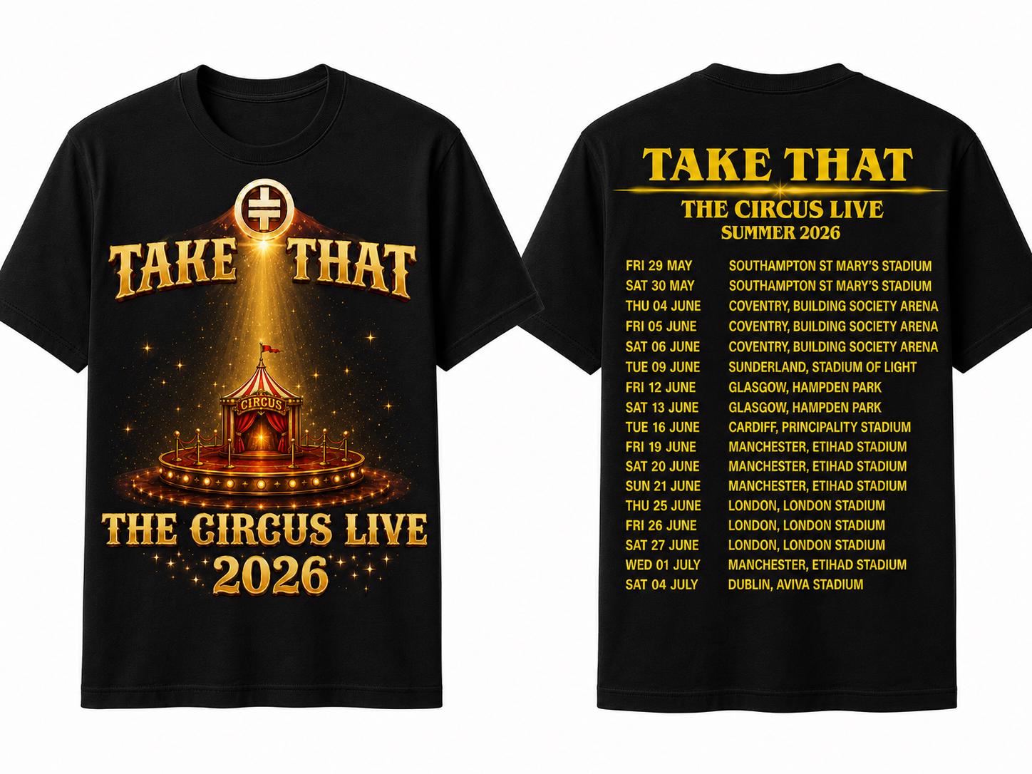 Double Sided Take That The Circus Live Summer 2026 Graphic T Shirt Retro Circus Stage Print Oversized Cotton Unisex Pop Band 4XL