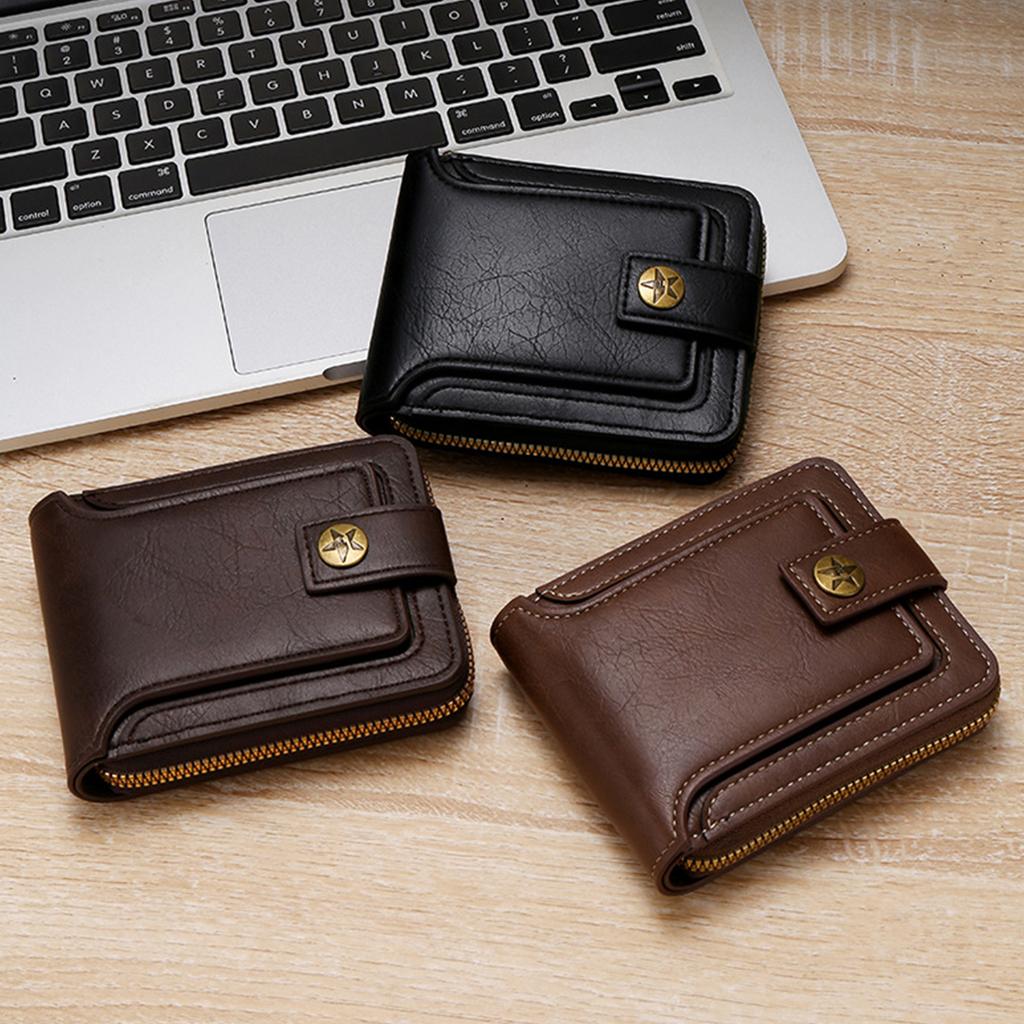 Vintage Men High Quality PU Leather Small Wallet Short Horizontal Zipper Coin Pocket Tri-fold Card Case Purse Billetera Hombre