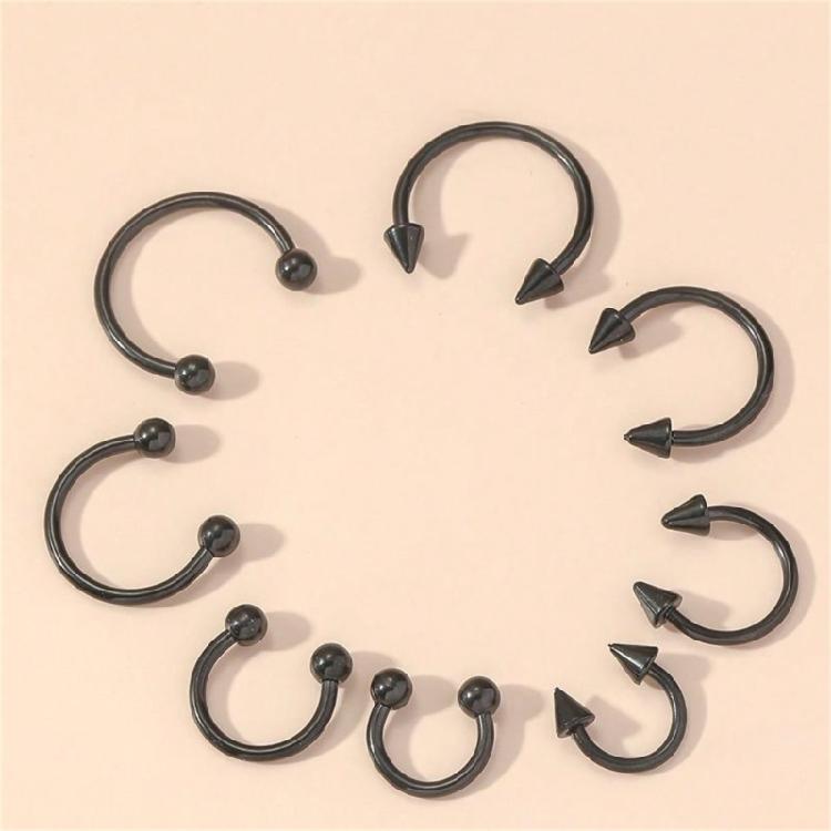 Versatile Alloy Lip Nose Ear Rings Set Sturdy Construction Featuring C Bar and Horseshoe for Fashion Wear