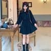 Autumn Korean version of autumn clothing POLO collar drawstring waist thin small A-shaped long-sleeved dress women's skirt