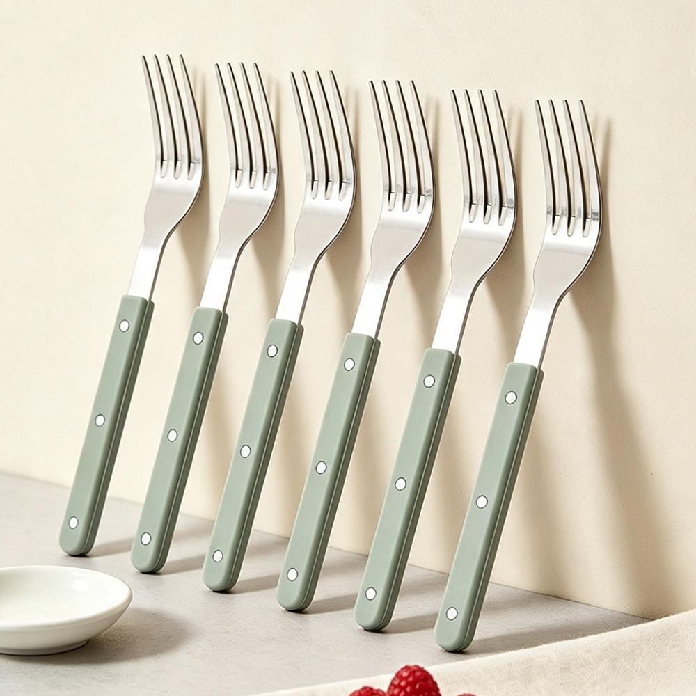 6Pcs Acrylic Clip Stainless Steel Handle Fork Set Mirror Dinner Fork Tableware Western Dessert Cake Fruit Fork Kitchen Cutlery