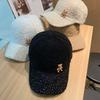 Korean Autumn and Winter Fashion Diamond Brim Plush Baseball Hat Korean Style Cute Little Bear Warm Baseball Cap Trendy